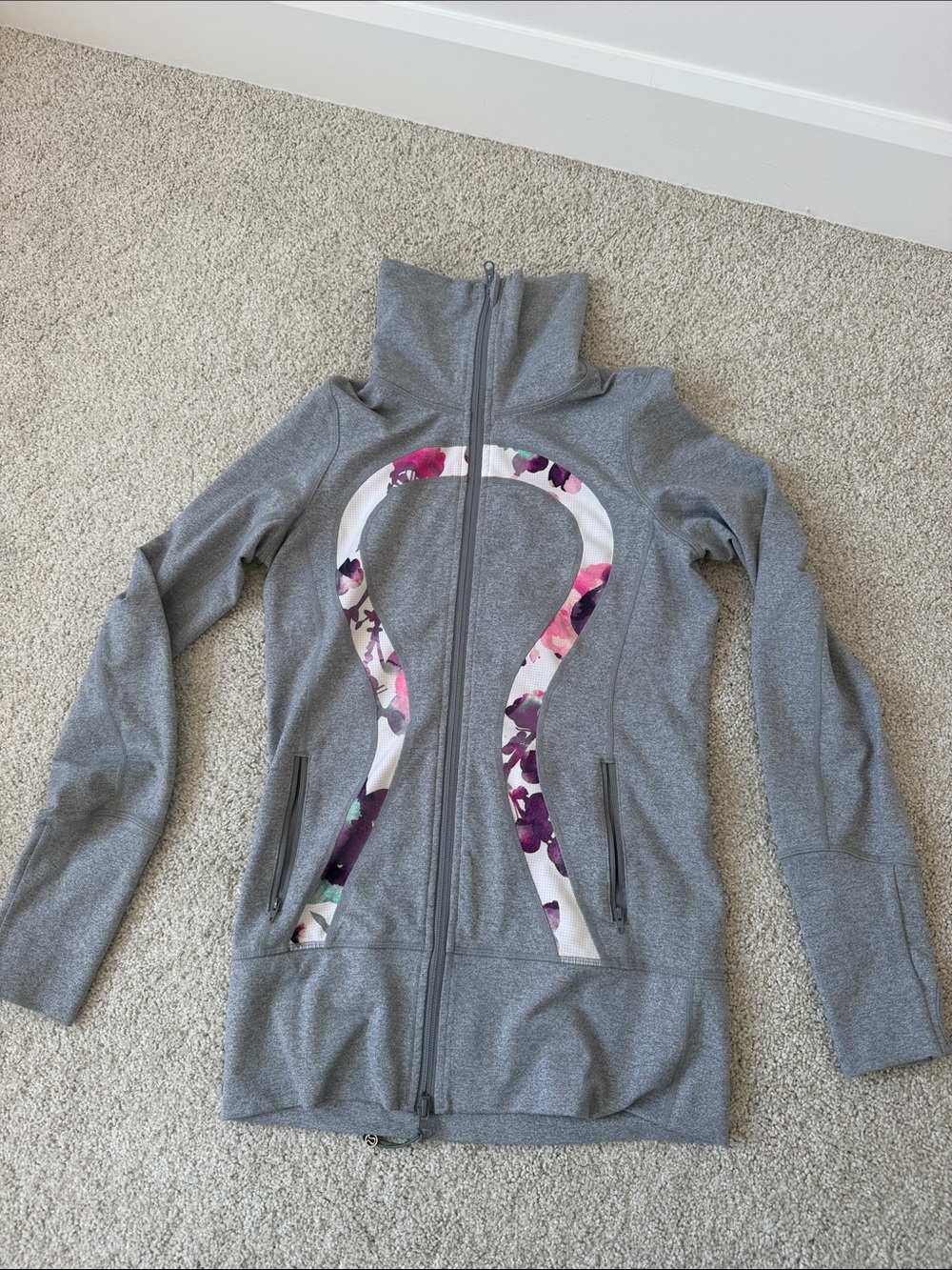lululemon athletica Heather Gray Jacket with Floral Trim